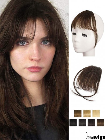 Human Hair 100% Real Hair Fringe Extensions Clip in French Bangs Fringe with Temples Clip on Fringe Bangs Real Hair Pieces for women Natural Color Washable