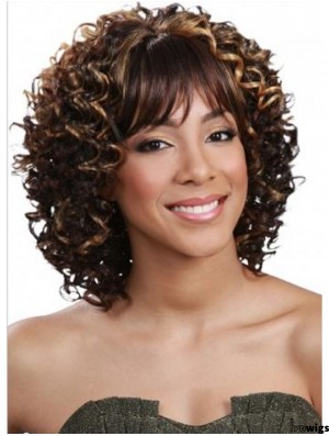 Shoulder Length Curly Brown High Quality Brazilian Remy Hair Half Wigs