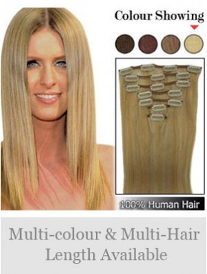 Stylish Blonde Straight Remy Human Hair Clip In Hair Extensions