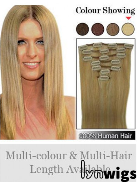 Stylish Blonde Straight Remy Human Hair Clip In Hair Extensions