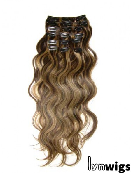 Clip In Hair Extensions With Remy Wavy Style Brown Color