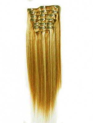 Durable Blonde Straight Remy Human Hair Clip In Hair Extensions