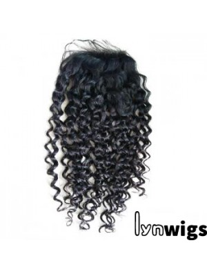 Lace Closures Curly Style Black Color Long Length With Remy