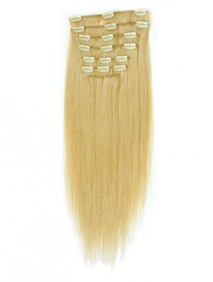 Suitable Blonde Straight Remy Human Hair Clip In Hair Extensions