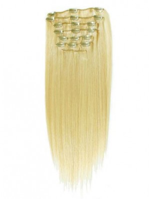 Style Blonde Straight Remy Human Hair Clip In Hair Extensions