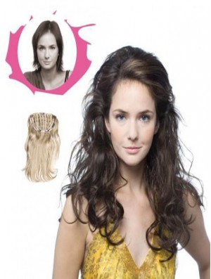 Long Curly Brown Sleek Synthetic Half Wigs