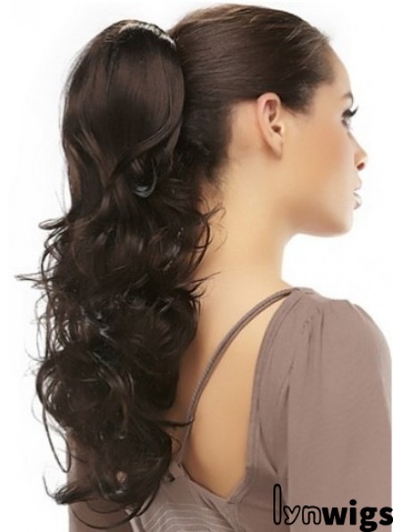 Clip On Ponytails Brown Color Long Length Wavy Style