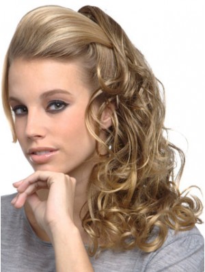 Amazing Blonde Curly Synthetic Clip In Hairpieces