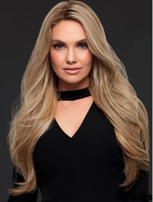 24 Inches Good Blonde Long Wavy Human Hair Women Lace Wig 