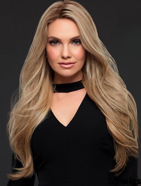 24 Inches Good Blonde Long Wavy Human Hair Women Lace Wig 