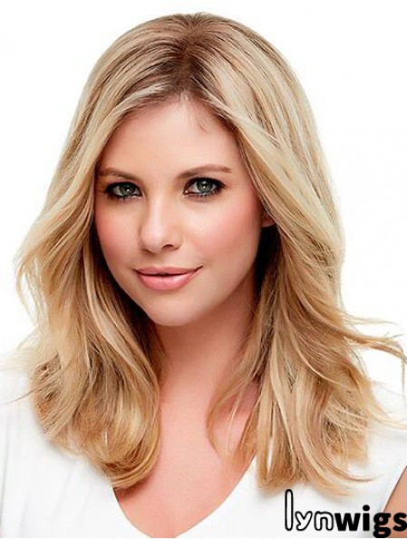 Human Hair Wavy Blonde With Monofilament Blonde Color Shoulder Length