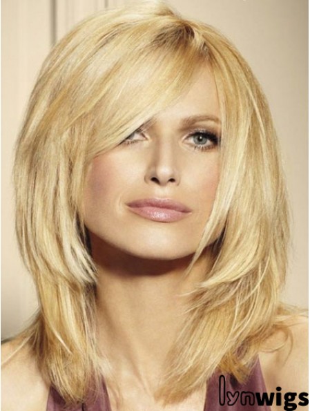 100% Human Hair Wigs Blonde Color Shoulder Length Layered Cut