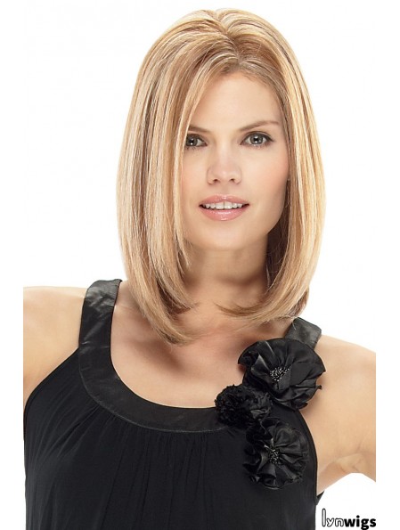 Human Hair Straight Wigs For Cheap With Lace Front Blonde Shoulder Length