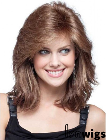 Flexibility Auburn Wavy Shoulder Length Remy Human Lace Front Mono Wigs