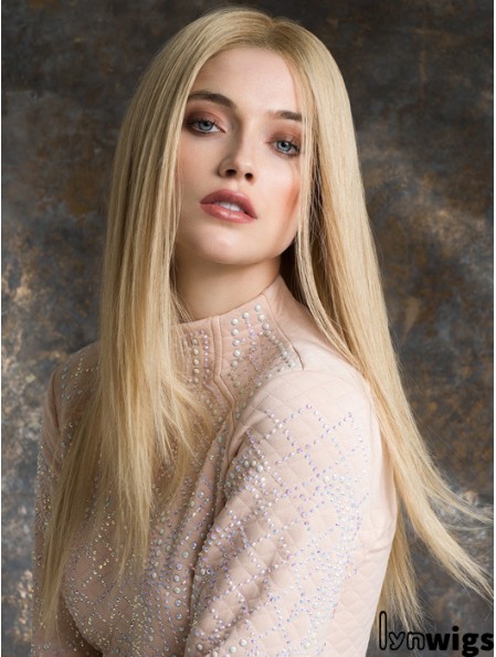 Monotop Real Hair Wigs Long Length Straight Style Blonde Color