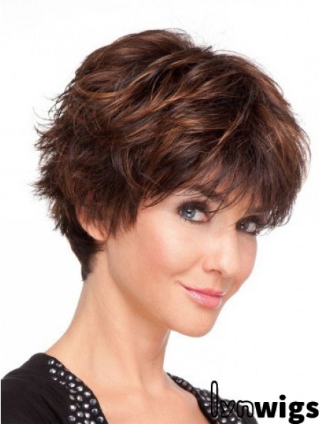 Remy Human Layered Short Wavy Monofilament Human Hair Wigs UK