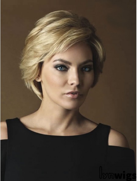 Ladies Real Hair Wigs With Monofilament Short Length Wavy Style