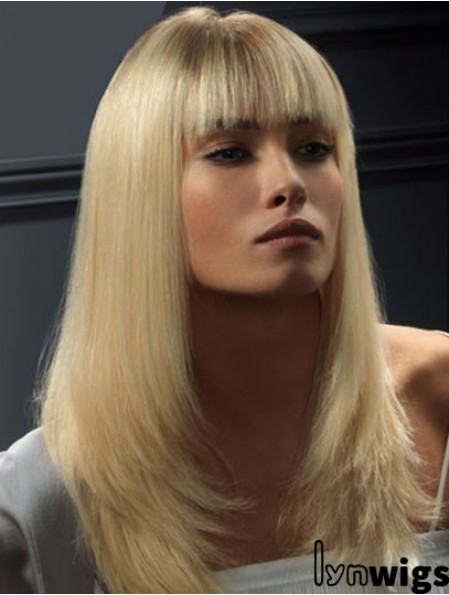 Lace Front Wigs Human Hair Straight Style Blonde Color With Bangs