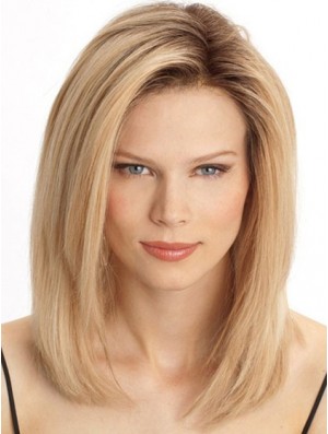 Cheap Monofilament Human Hair Wigs Sale Blonde Color Shoulder Length