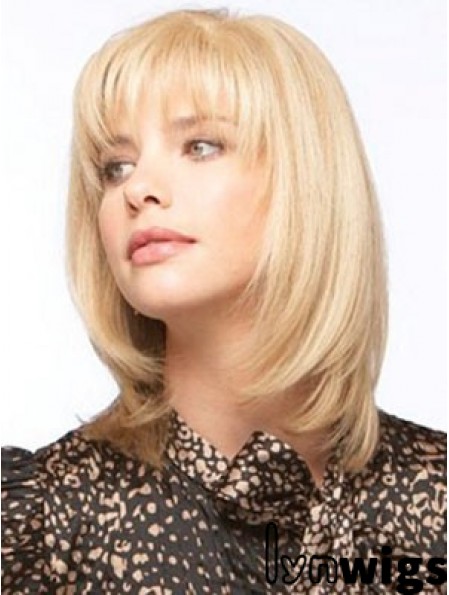 Human Hair Monofilment Wigs With Bangs Monofilament Straight Style