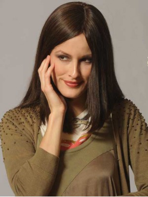 Straight Hair Human Wigs Long Length Straight Style Brown Color