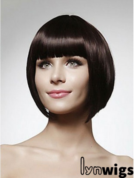 Cheap Human Bob Wigs Chin Length Bobs Cut Black Color Straight Style