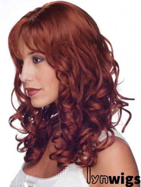 16 inch Red Remy Human Curly Long With Bangs Monofilament Wig Sale UK