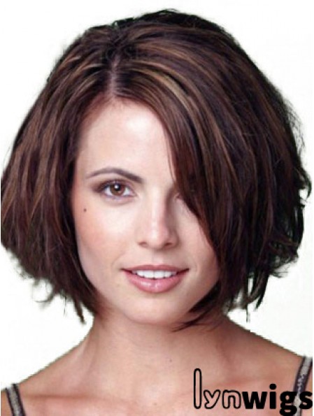 Human Bob Wigs With Remy Human Chin Length Auburn Color