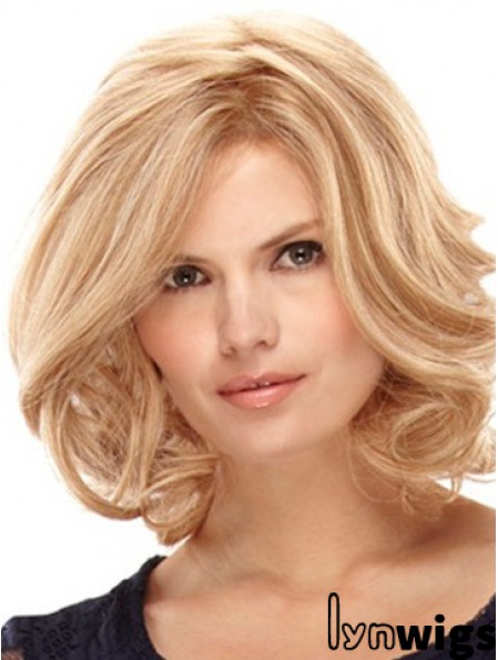 Blonde Shoulder Length High Quality Curly Layered Lace Wigs