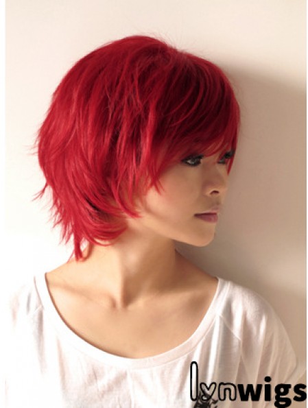 Wavy Wigs In Human Hair Wavy Style Short Length Red Color