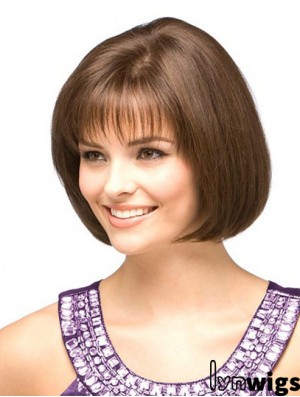 Cheap Human Bob Wigs With Monofilament Chin Length Auburn Color