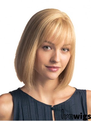 Monofilament Chin Length Blonde Bobs Remy Human Hair Bob Wig