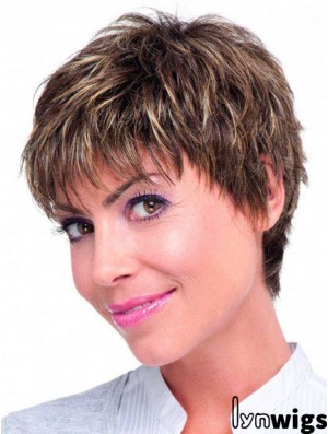 Human Hair Monofilament Topper Brown Color Straight Style Boycuts