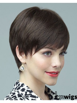 Human Wig 100% Hand Tied Layered Cut Short Length Brown Color