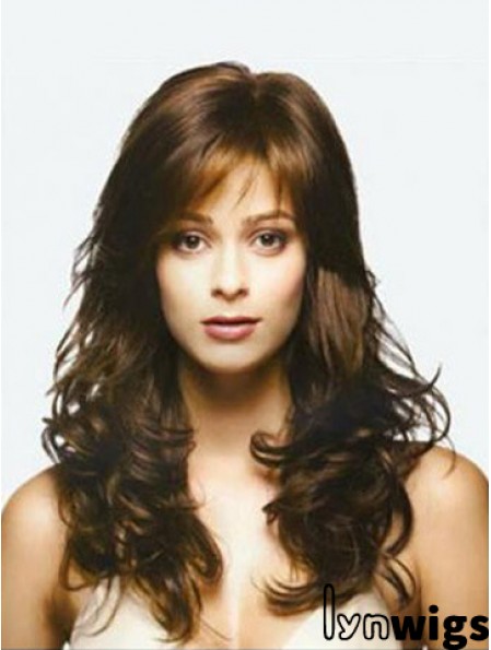 Brown Long Top Wavy With Bangs Lace Wigs