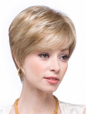 Blonde Human Hair Wigs Blonde Color Straight Style Layered