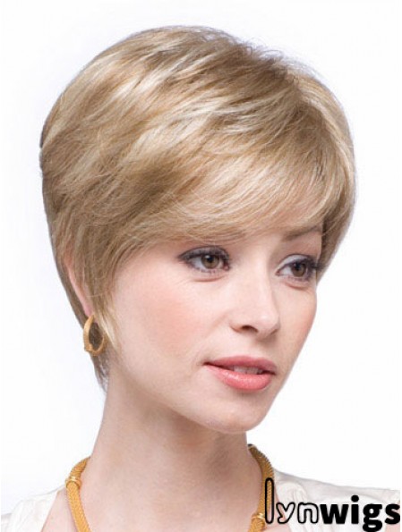 Blonde Human Hair Wigs Blonde Color Straight Style Layered