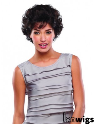 Short Curly Human Hair Lace Wigs Brown Color Classic Cut