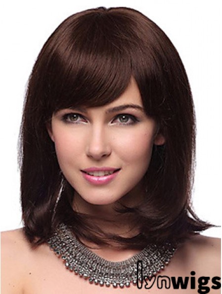 Auburn Synthetic Wig With Bangs Capless Shoulder Length Auburn Color