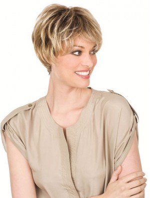 Human Hair Blonde Wigs With Lacr Front Chin Length Straight Style