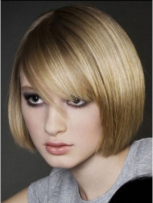 Blonde Bobs Chin Length Straight 12 inch Bob Wigs With Monofilament