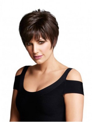 Monofilament Human Hair Wigs UK Layered Cut Short Length Straight Style