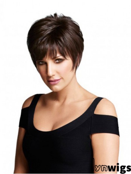 Monofilament Human Hair Wigs UK Layered Cut Short Length Straight Style