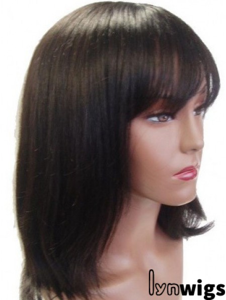 Capless Straight With Bangs Shoulder Length 14 inch Ideal Human Hair Wigs