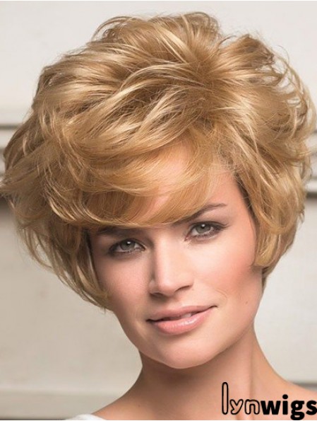 Human Hair Front Lace Wigs Short Length Wavy Style Layered Cut