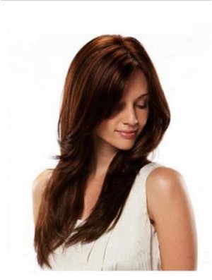 Monofilament Wig Human Hair Auburn Color Straight Style Long Length