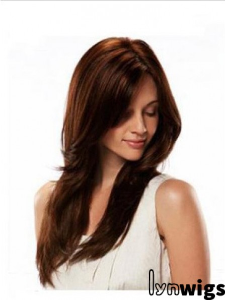 Monofilament Wig Human Hair Auburn Color Straight Style Long Length