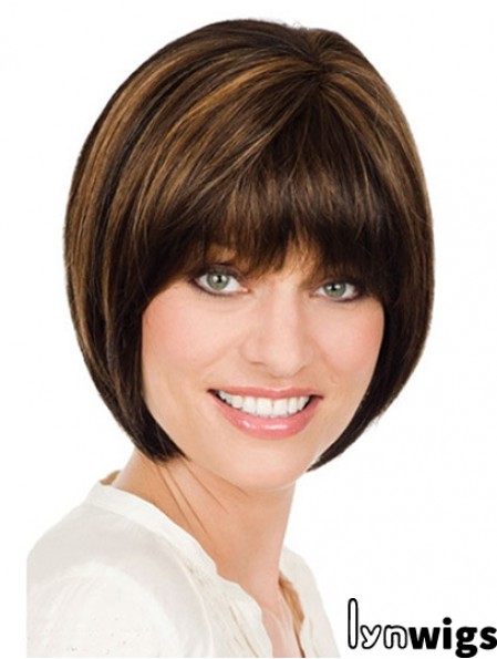 Chin Length Brown Designed 10 inch Straight Bob Wigs