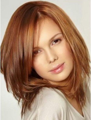 Monofilament Large Wigs With Lace Front Shoulder Length Auburn Color