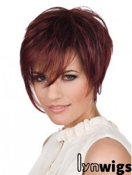 Human Hair Mono Top Piece Lace Front Cropped Length Red Color